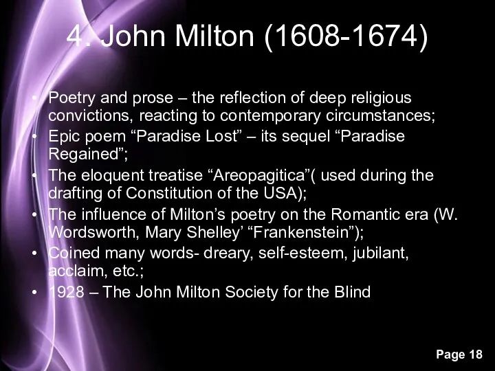 4. John Milton (1608-1674) Poetry and prose – the reflection of deep