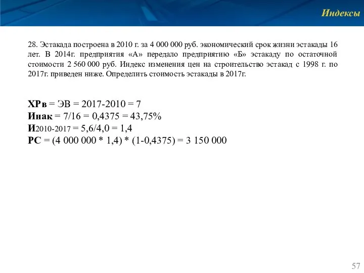 Индексы 28. Эстакада построена в 2010 г. за 4 000 000 руб.