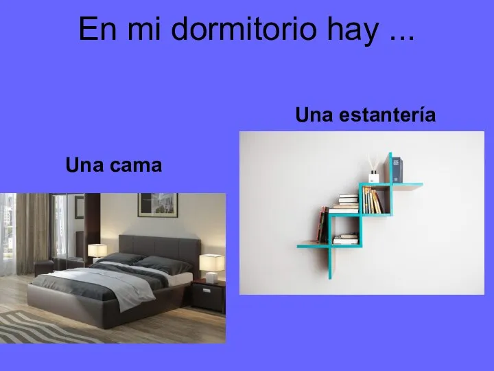 En mi dormitorio hay ... Una cama Una estantería