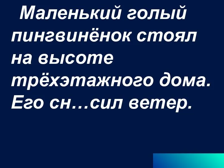 Маленький голый пингвинёнок стоял на высоте трёхэтажного дома. Его сн…сил ветер.