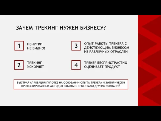 ЗАЧЕМ ТРЕКИНГ НУЖЕН БИЗНЕСУ? 1 ИЗНУТРИ НЕ ВИДНО! 2 ТРЕКИНГ УСКОРЯЕТ 3