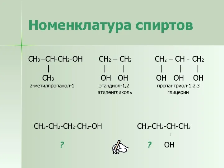 Номенклатура спиртов СН3 –СН-СН2-ОН СН2 – СН2 СН2 – СН - СН2