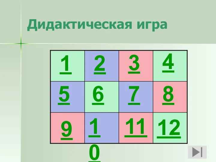 1 2 3 4 5 6 7 8 9 10 11 12 Дидактическая игра