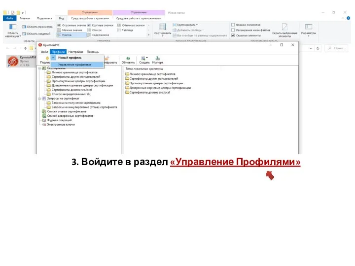 3. Войдите в раздел «Управление Профилями»