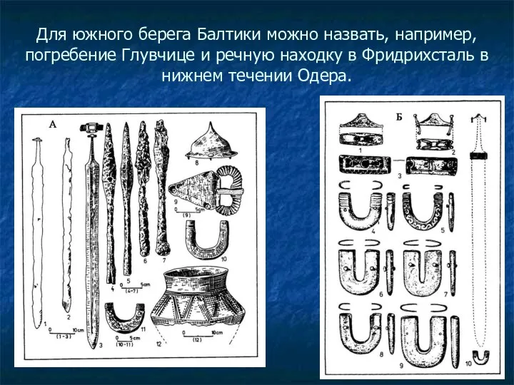 Для южного берега Балтики можно назвать, например, погребение Глувчице и речную находку