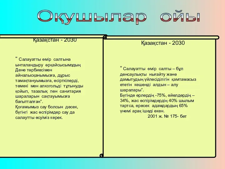 Оқушылар ойы Қазақстан - 2030 Қазақстан - 2030 “ Салауатты өмір салтына