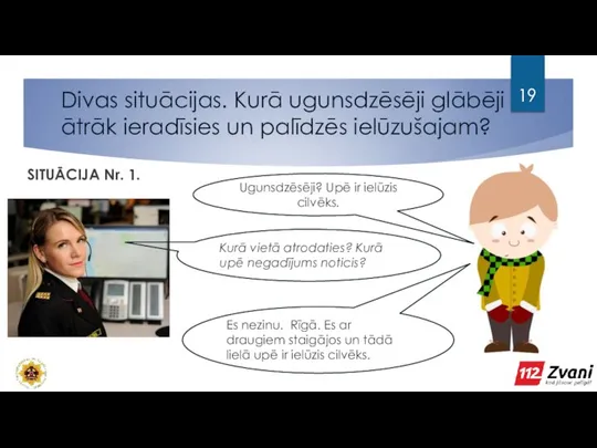 Divas situācijas. Kurā ugunsdzēsēji glābēji ātrāk ieradīsies un palīdzēs ielūzušajam? SITUĀCIJA Nr.