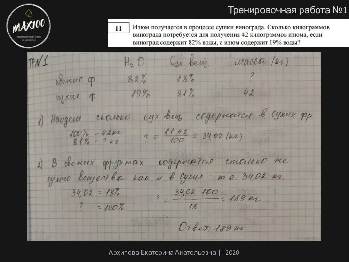 Тренировочная работа №1 Архипова Екатерина Анатольевна || 2020