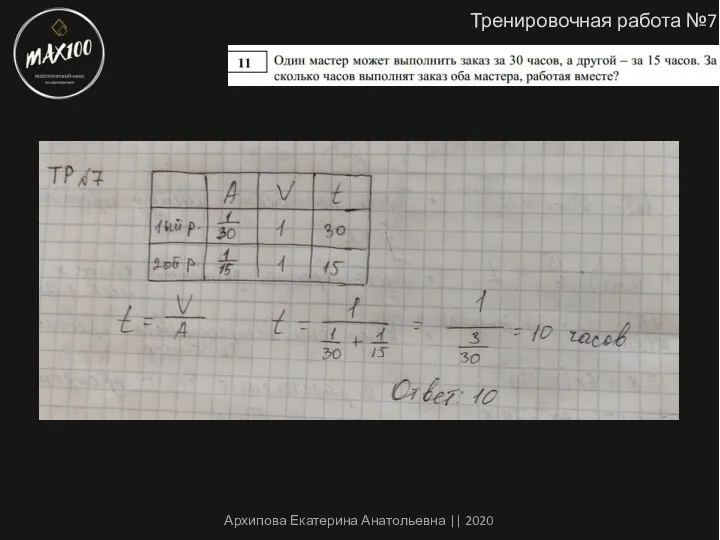 Тренировочная работа №7 Архипова Екатерина Анатольевна || 2020