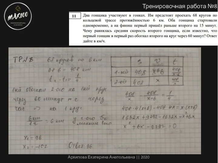 Тренировочная работа №8 Архипова Екатерина Анатольевна || 2020