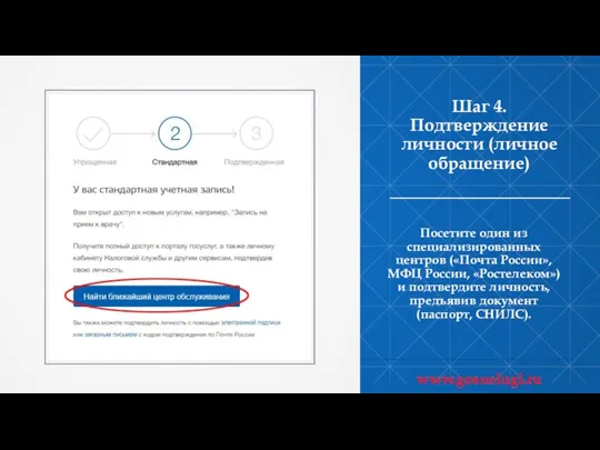 Шаг 4. Подтверждение личности (личное обращение) Посетите один из специализированных центров («Почта