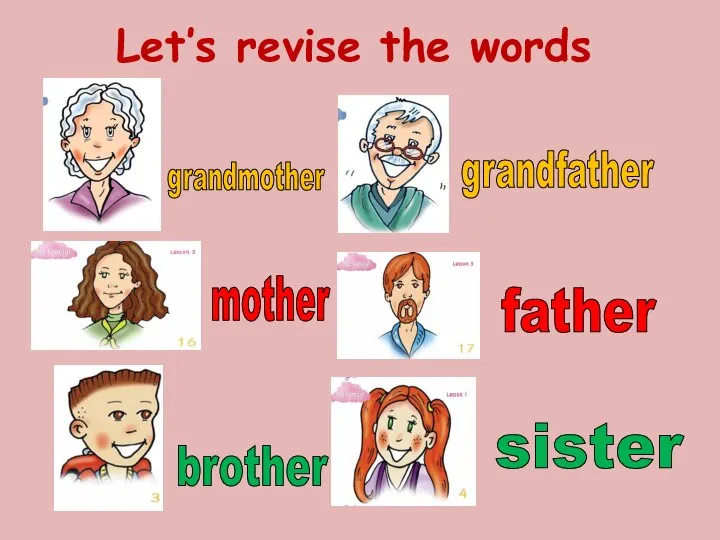 Let’s revise the words grandmother grandfather mother father brother sister