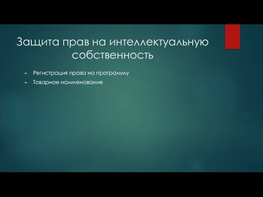 Защита прав на интеллектуальную собственность Регистрация права на программу Товарное наименование