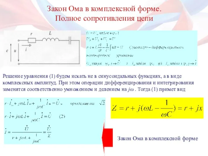 Закон Ома в комплексной форме. Полное сопротивления цепи