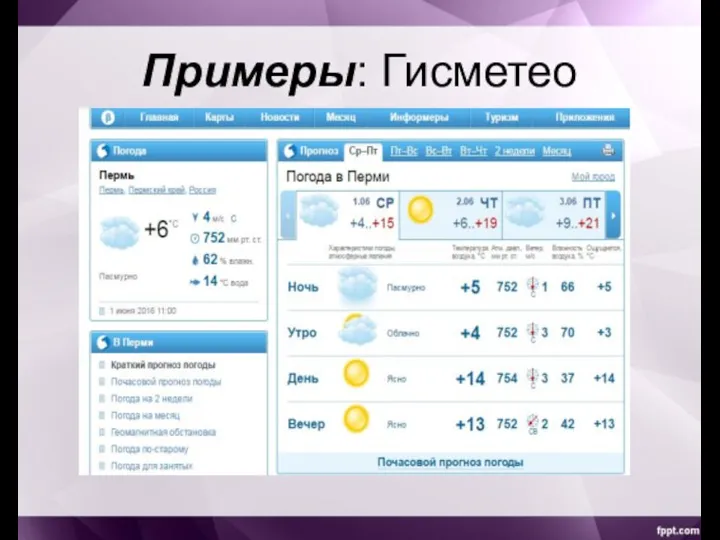 Примеры: Гисметео