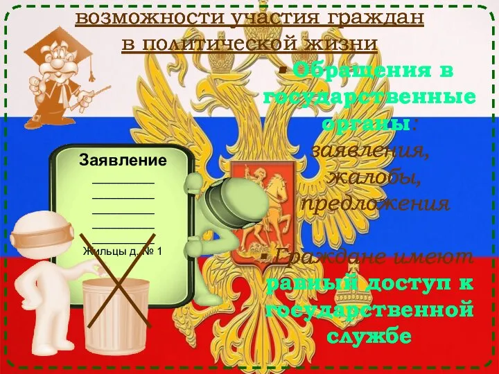 возможности участия граждан в политической жизни Обращения в государственные органы: заявления, жалобы,