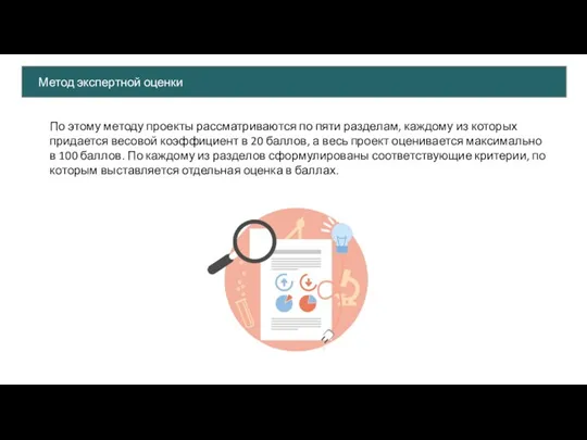 По этому методу проекты рассматриваются по пяти разделам, каждому из которых придается