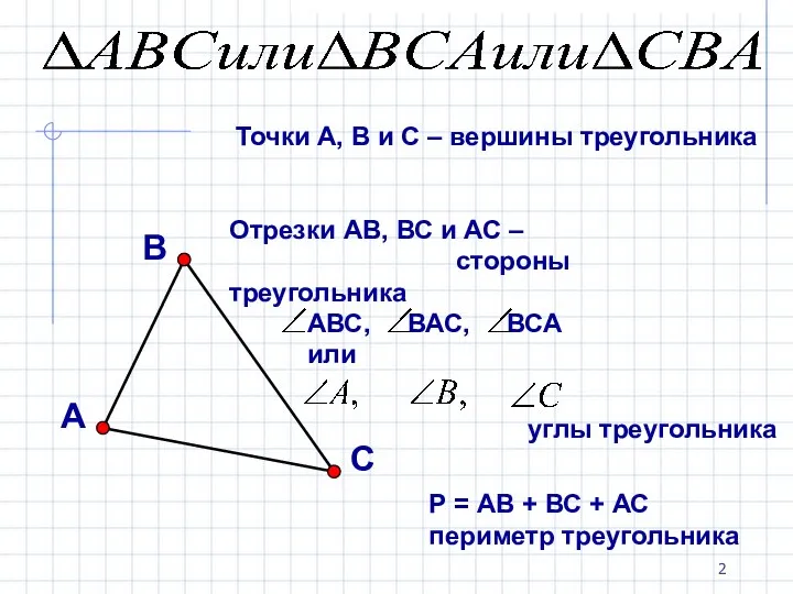 Точки А, В и С – вершины треугольника Отрезки АВ, ВС и