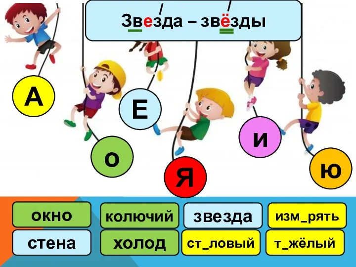 А о Е стена окно колючий холод звезда ст_ловый изм_рять т_жёлый Я