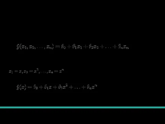 Переобучение для линейной регрессии Вспомним как выглядит линейная регрессия: Polynomial Regression: Пусть