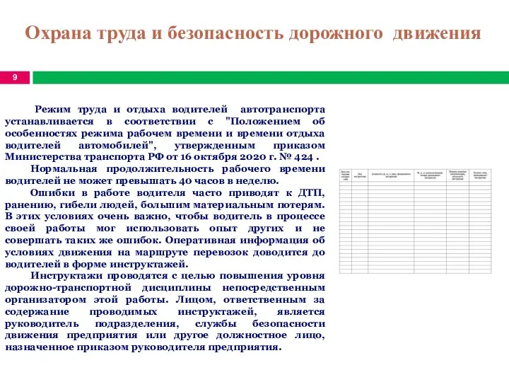 Охрана труда и безопасность дорожного движения Режим труда и отдыха водителей автотранспорта