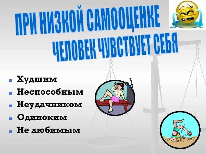 Худшим Неспособным Неудачником Одиноким Не любимым ПРИ НИЗКОЙ САМООЦЕНКЕ ЧЕЛОВЕК ЧУВСТВУЕТ СЕБЯ