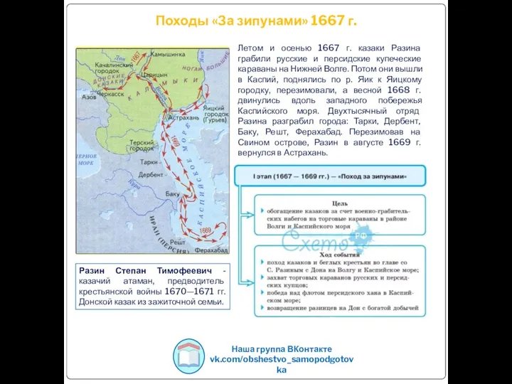 Походы «За зипунами» 1667 г. Наша группа ВКонтакте vk.com/obshestvo_samopodgotovka Летом и осенью