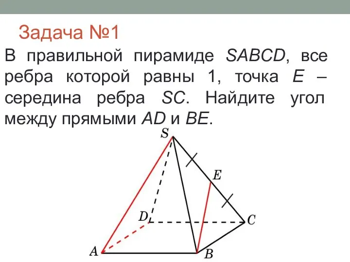 Задача №1 В правильной пирамиде SABCD, все ребра которой равны 1, точка
