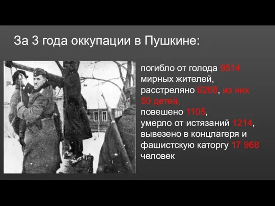 За 3 года оккупации в Пушкине: погибло от голода 9514 мирных жителей,