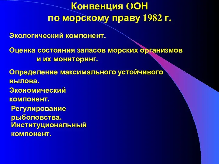 Конвенция ООН по морскому праву 1982 г. Экологический компонент. Оценка состояния запасов