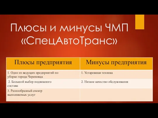 Плюсы и минусы ЧМП «СпецАвтоТранс»