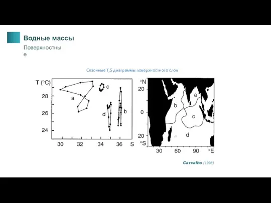 Водные массы Поверхностные Сезонные T,S диаграммы поверхностного слоя Carvalho (1998)