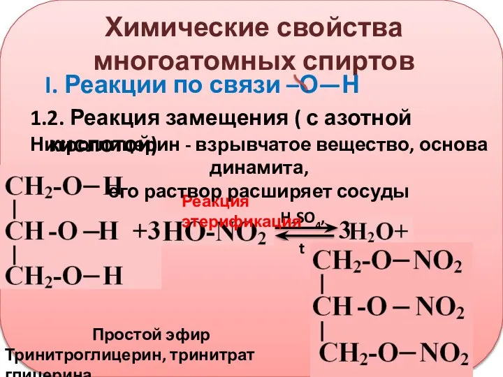 Химические свойства многоатомных спиртов I. Реакции по связи –О—Н 1.2. Реакция замещения