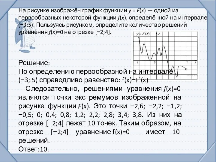 На рисунке изображён график функции y = F(x) — одной из первообразных