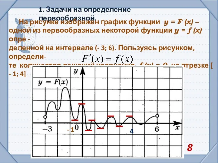 1. Задачи на определение первообразной. На рисунке изображен график функции y =