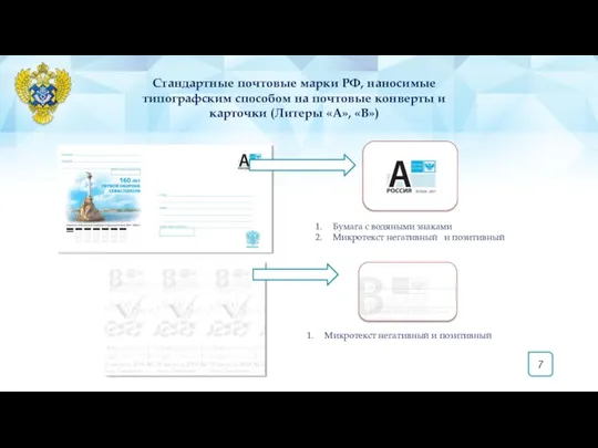 Стандартные почтовые марки РФ, наносимые типографским способом на почтовые конверты и карточки