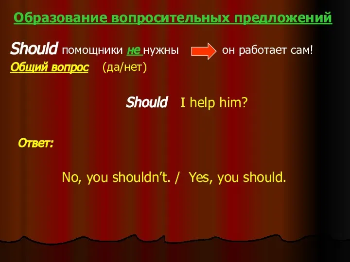 Образование вопросительных предложений Should помощники не нужны он работает сам! Общий вопрос