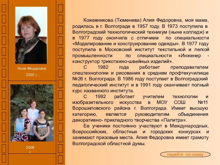 Кожевникова (Тюменева) Алия Федоровна, моя мама, родилась в г. Волгограде в 1957