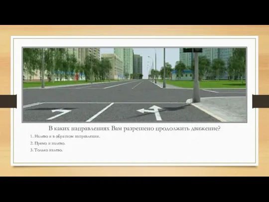 В каких направлениях Вам разрешено продолжить движение? 1. Налево и в обратном