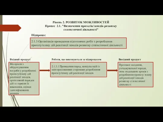 Рівень 2. РОЗВИТОК МОЖЛИВОСТЕЙ Процес 2.1. "Визначення проєктів/заходів розвитку статистичної діяльності" 2.1.3