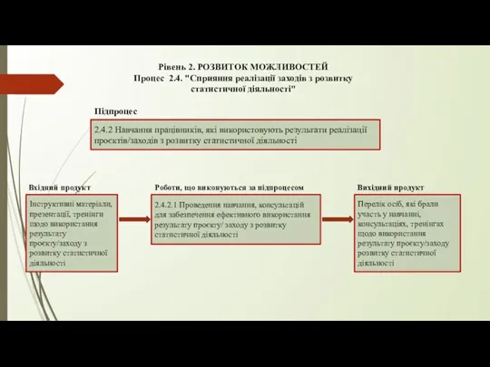 Рівень 2. РОЗВИТОК МОЖЛИВОСТЕЙ Процес 2.4. "Сприяння реалізації заходів з розвитку статистичної