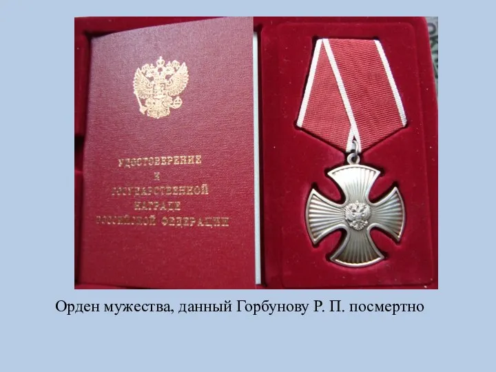 Орден мужества, данный Горбунову Р. П. посмертно