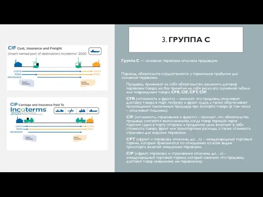 3. ГРУППА C Группа C — основная перевозка оплачена продавцом. Переход обязательств