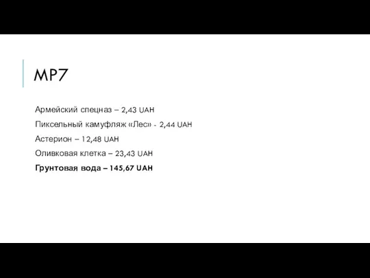 MP7 Армейский спецназ – 2,43 UAH Пиксельный камуфляж «Лес» - 2,44 UAH