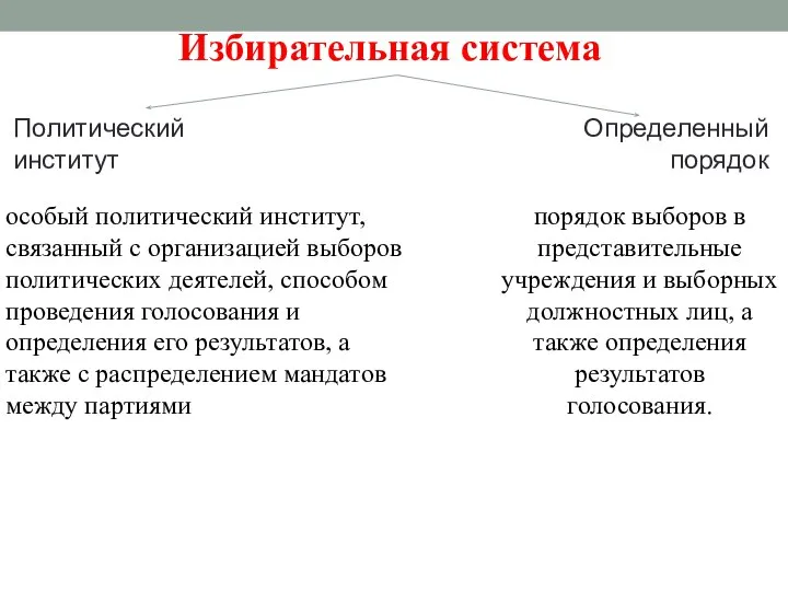 особый политический институт, связанный с организацией выборов политических деятелей, способом проведения голосования