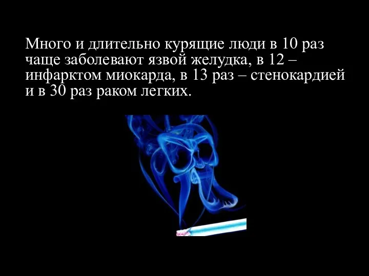 Много и длительно курящие люди в 10 раз чаще заболевают язвой желудка,
