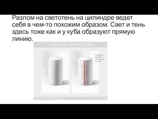 Разлом на светотень на цилиндре ведет себя в чем-то похожим образом. Свет