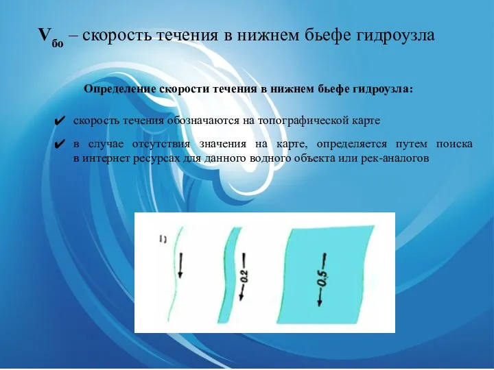 Hбо – глубина реки в нижнем бьефе гидроузла Определение глубины реки в