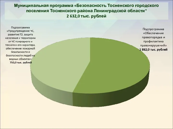 Муниципальная программа «Безопасность Тосненского городского поселения Тосненского района Ленинградской области" 2 632,0 тыс. рублей