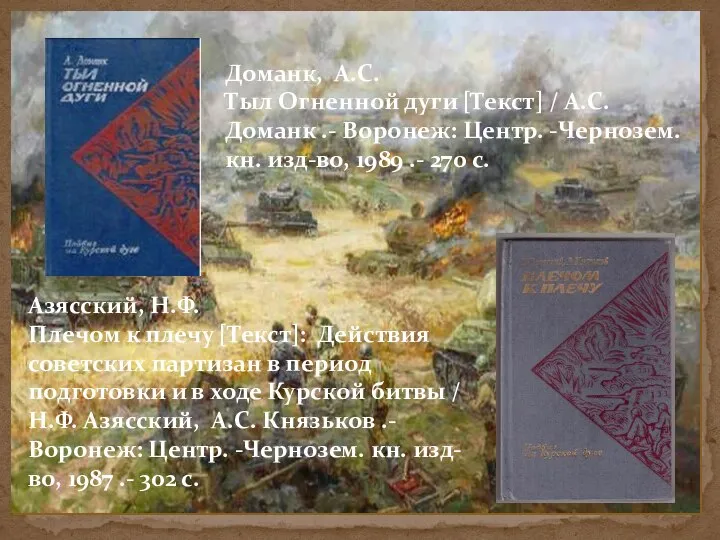 Доманк, А.С. Тыл Огненной дуги [Текст] / А.С. Доманк .- Воронеж: Центр.